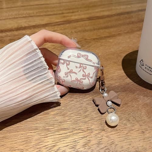 MINSCOSE Compatible with AirPods 4 Clear Case,Cute Pretty Flower Earphone Cover with Floral Keychain, Soft Transparent TPU Protective Case for AirPod 4 for Girl Women-Brown thumbnail 6