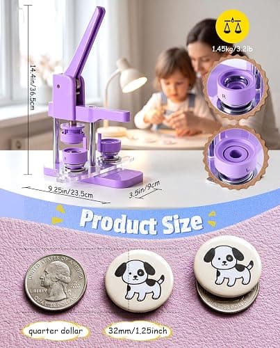 Alldeer Button Maker Machine Kit 32mm - 1.25 inch Badge Pin Maker for Kids thumbnail 7