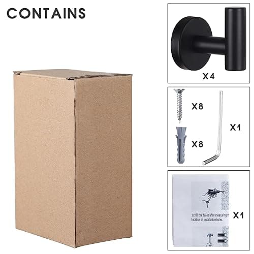 Towel Hooks Bathroom Coat Robe Wall Hook Heavy Duty Door Hanger Towel Robe Clothes Cabinet Closet Sponges Rack for Bathroom Bedroom Kitchen Hotel Pool 4 Packs Matte Black(Drilling Installation) - Black thumbnail 8