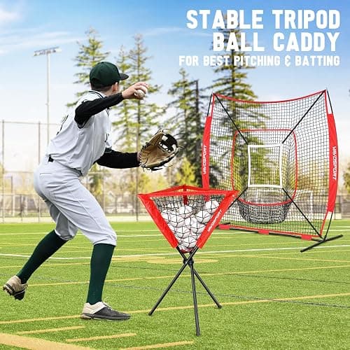 VAVOSPORT 7x7' Baseball Net Set - Portable Softball & Baseball Net, Batting Tee, Ball Caddy, Strike Zone, Training Equipment for Youth Practice thumbnail 7
