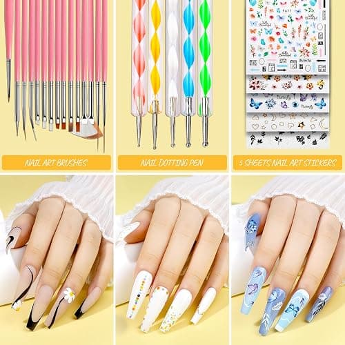Teenitor Press On Nail Kit - Clear Coffin Nail Tips, Art Brushes, Dotting Pen, Glitter, Stickers & Rhinestones thumbnail 4
