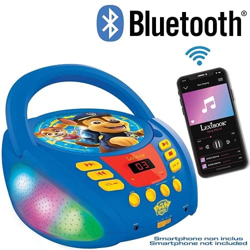 Lexibook - Paw Patrol - Bluetooth CD Player for Kids – Portable, Multicoloured Light Effects, Microphone Jack, Aux-in Jack, AC or Battery-Operated, Girls, Boys, Blue/Red, RCD109PA thumbnail 5