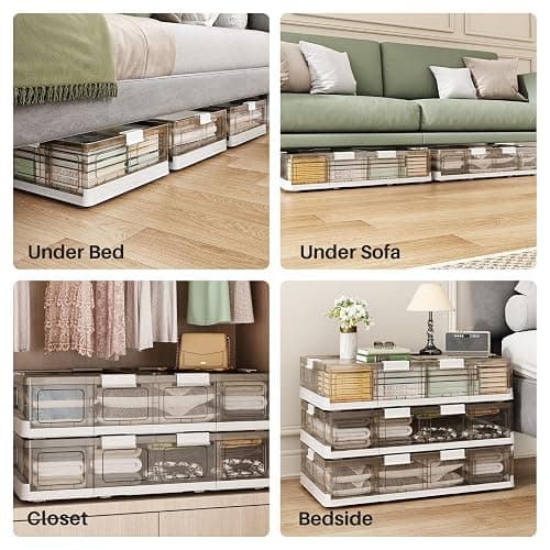Kitstorack Clear Plastic Under Bed Storage Containers Bins with Lids and 8 Pre-installed Wheels,37.8 Qt, Rolling Foldable Flat Under Bed Organizer Boxes for Clothes Shoes Clothing Bedroom thumbnail 9