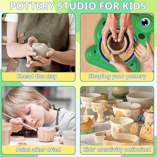 Pottery Wheel for Kids - Complete Pottery Painting Kit Arts and Crafts for Kids Ages 8-12 with 3 Pack Air Dry Clay Art Supplies Toys for Girls Boy Birthday Gift for 6 7 8 9 10 11 12+ thumbnail 6