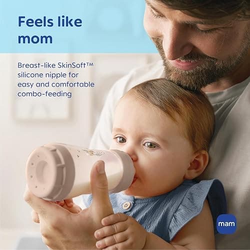 MAM 4.5oz Easy Start Anti-Colic+ Wide Neck Vented Baby Bottle, Extra Slow Flow Breastfeeding-Like Silicone Nipple, Reduces Colic, Gas & Reflux, Easy Clean, BPA Free, 0+ Months, Made in Europe, Boy thumbnail 10