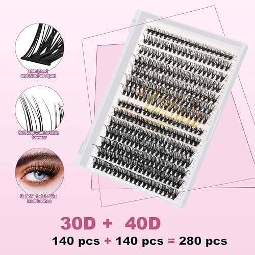 UILULU DIY Lash Extension Kit 280pcs Individual Lashes Clusters D Curl Lash Clusters, Lash Kit with Lash Bond and Seal, Remover, Lash Tweezers (30D+40D-0.07D-9-16MM Kit) - 30D+40D+Bond&Seal+Remover+Tweezers thumbnail 3