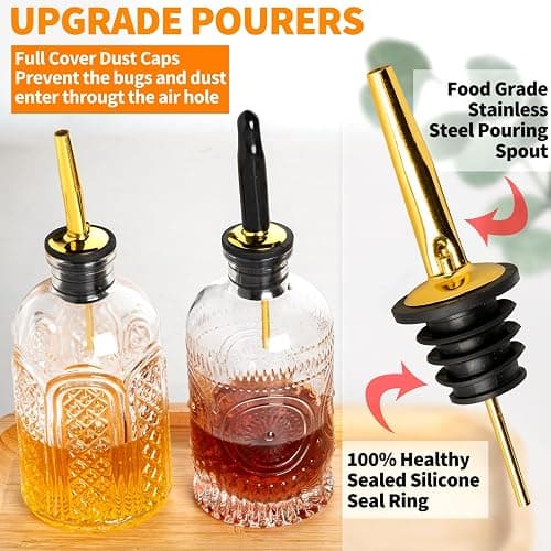 Syrup Dispenser Bottles Set of 3, Simple Syrup Bottle for Coffee Bar Accessories,7 oz Glass Coffee Syrup Containers for Maple Honey Syrup Oil, with Metal Pour Spouts, Stoppers,Condiments Dispenser thumbnail 6