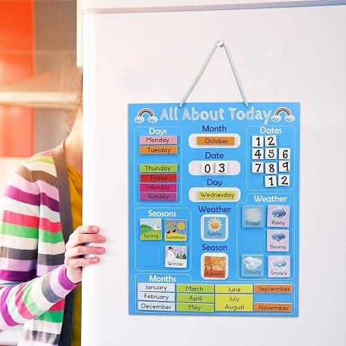 Navaris Kids Magnetic Calendar - Early Years Learning - Weather, Date, Month, Day, Season Educational Chart for Children - Kids Wall Board - Blue thumbnail 2