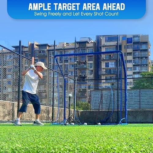Baseball Softball Net with Blocking System, 7x7ft/6x6ft Practice Cage for Batting/Pitching/Fielding, Metal Frame with Elevated Base and Storage Bag for Backyard Outdoor Indoor thumbnail 2