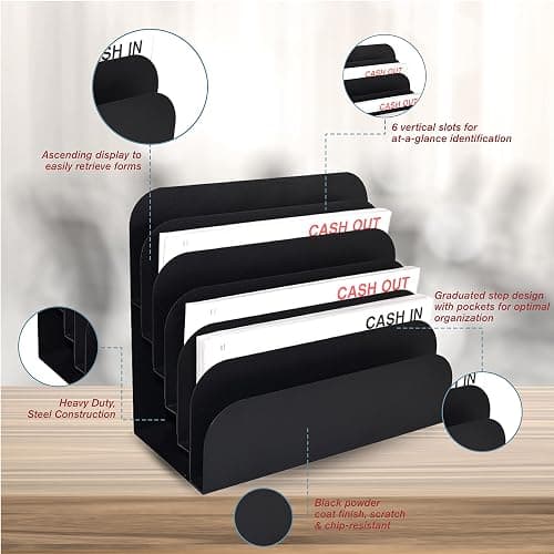 BankSupplies STEELMASTER 6 Slot File and Desk Organizer Paper Organizer Black Powder Coat Finish thumbnail 5