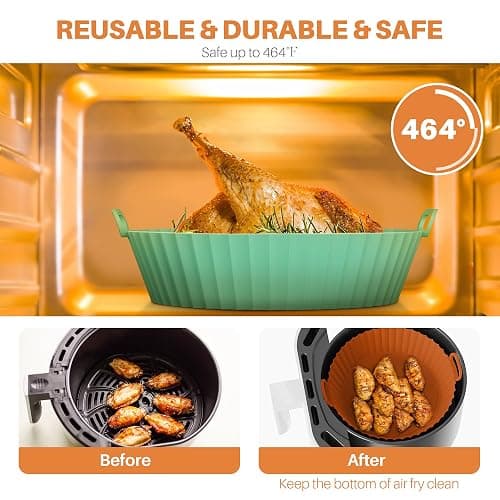 ME.FAN Air Fryer Silicone Liners for 4 to 7 QT [2 Pack] Reusable Air Fryer Basket with Handles & Holes Rose Pink + Light Grey thumbnail 4