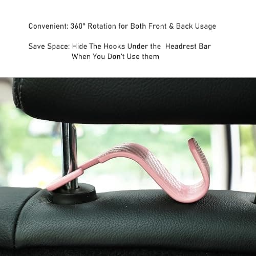 Toiyason Car Seat Headrest Hook Universal Vehicle Seat Hook Hangers Interior Storage Organizer for Purse Handbag Coats Umbrellas Grocery Bags 4 Pack Pink thumbnail 4