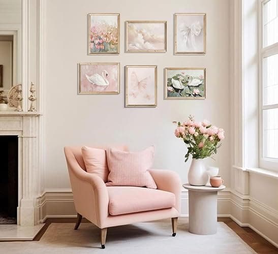 6Pcs Coquette Wall Art Pastel Pink Trendy Canvas Bow Posters White Swan Preppy Painting Butterfly Pictures Aesthetic Floral Prints Nursery Wall Decor for Teen Girls Bedroom College Dorm Unframed thumbnail 3