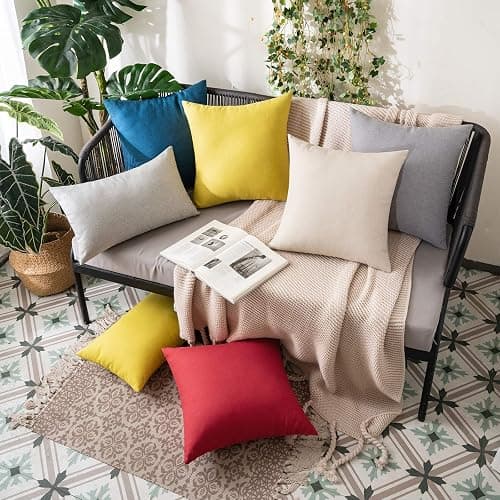 MIULEE Pack of 2 Decorative Outdoor Solid Waterproof Throw Pillow Covers Faux Linen Garden Farmhouse Cushion Cases for Patio Tent Balcony Couch Sofa 18x18 Inch Beige thumbnail 2