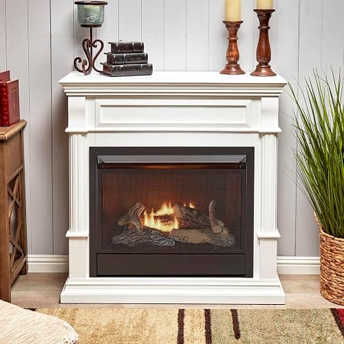 Duluth Forge Ventless Liquid Propane Gas Fireplace with Mantel - 26,000 BTU, T-Stat Control, White Finish - Model# DFS-300LT-3WT thumbnail 2