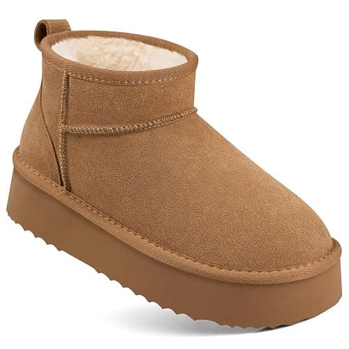 TEMOFON Snow Ankle Boots for Women: Genuine Suede Leather Platform Winter Fur Boots Waterproof Comfortable Warm Anti-Slip Memory Foam Outdoor Booties - Image 1