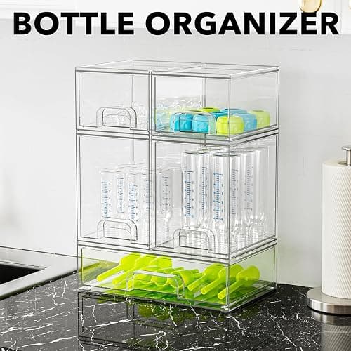 SpaceAid Bottle Storage Organizer Baby - Acrylic Bottles Station Organizer Container, Stackable Clear Drawers for Countertop, Vanity, Bathroom, Cabinet, Pantry Organization, 5 Pack, 2S2M1L, 15.4" H thumbnail 3