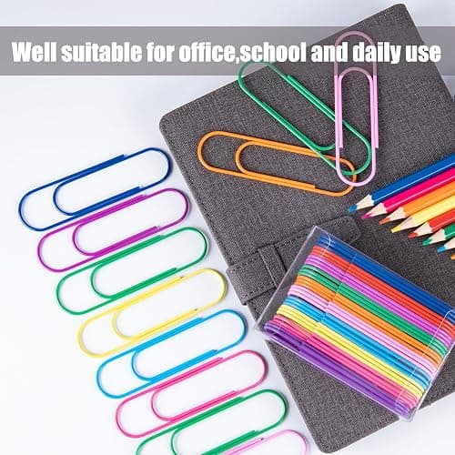 Jumbo Paper Clips, 4 Inches 10 Pcs Large Paper Clip Holder - Vinyl Coated Multicolored Extra Large mega Paperclips for Office School Document organizing thumbnail 3