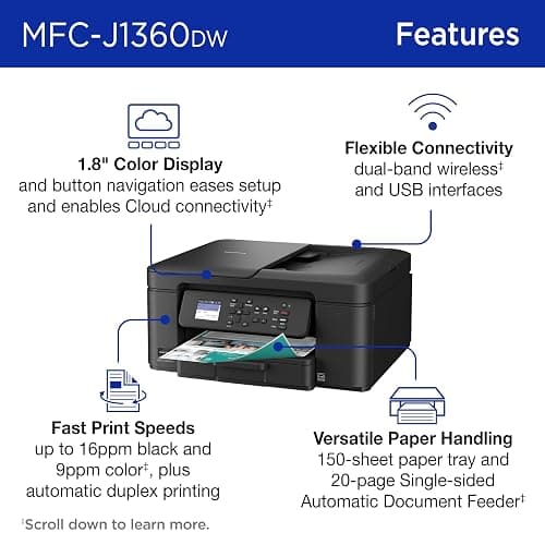 Brother Work Smart 1360 Wireless Color Inkjet All-in-One Printer with Automatic Duplex Printing and 1.8” Color Display | Includes Refresh Subscription Trial(1) (MFC-J1360DW) (Uses LC501 Series Inks) thumbnail 4
