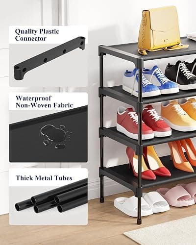 Kitsure Shoe Rack - Non-Woven Shoe Rack Shelf, Shoe Organizer for Closet, Entryway, Garage & Corridor, Stackable Shoe Shelves, X-Large, Black | Shoe Organizer for Closet, Entryway, Garage, Stackable Shoe Shelves, college dorm&apartment essentials thumbnail 4