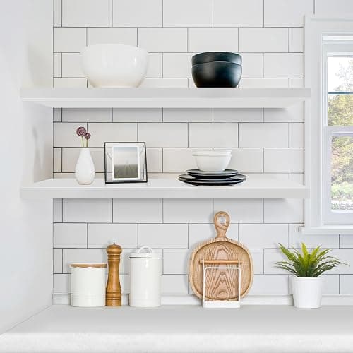 Sorbus Floating Shelves for Wall - 35 Inch Long Bathroom Shelves, Wall Decor for Bedroom, Kitchen, Living Room & Book Storage - Mounted Floating Shelf with Invisible Brackets (White, 2 Pack) | Long Wall Shelves, for Bedroom, Kitchen, Living Room, Bathroom, Home Decor thumbnail 2