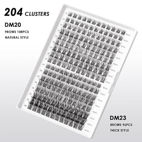 Lash Clusters 204 Pcs Individual Lashes Clusters Eyelash Extensions False Eyelashes DIY Lash Extension Kit Reusable False Eyelashes Natural Look Mix 10-16mm C D-Curl(DM20+DM23) thumbnail 2