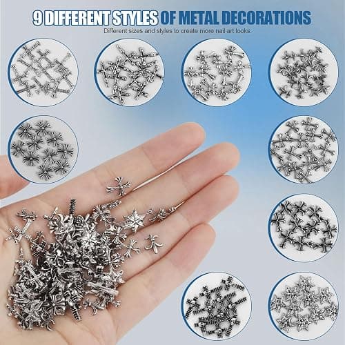 Artdone Nail Art Studs Kit, 3D Silver Cross Nail Charms and Star Gems Bulk Nail Jewels Shiny Crosses for DIY Professional Manicures Decoration thumbnail 2