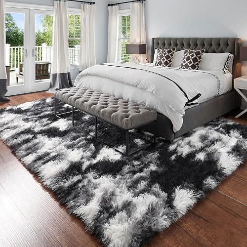 Amdrebio Black White Grey Rugs for Living Room Bedroom, 8x10 Large Fluffy Shaggy Furry Area Rug for Kids Room Dorm Home Office Apartment, Fuzzy Shag Plush Floor Modern Cool Carpet for Men Teen Boys thumbnail 5