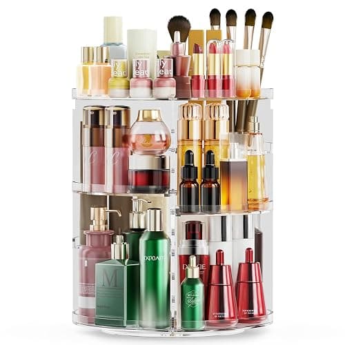 Auxmir Organisateur Maquillage Rotatif 360°, Rangement Maquillage 9 Niveaux Réglables, Organisateur Coiffeuse Grande Capacité Multifonctionnel pour Produit Cosmétiques Skincare Parfum, Transparent - Image 1