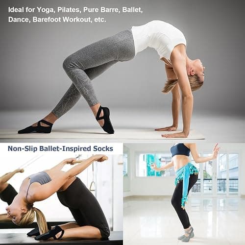 Ozaiic Pilates Socks for Women Non Slip Grip, Yoga Socks with Grippers for Barre, Hospital, Ballet, Dance, Barefoot Workout thumbnail 3