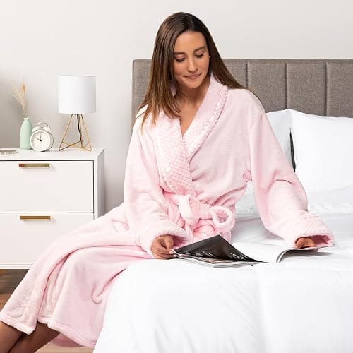 PAVILIA Soft Plush Women Fleece Robe, Cozy Warm Bathrobe, Fuzzy Female Long Spa Robe thumbnail 5