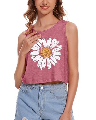 Crop Tops for Women Tank Summer Casual Sleeveless Loose Fit Basic Shirts thumbnail 7