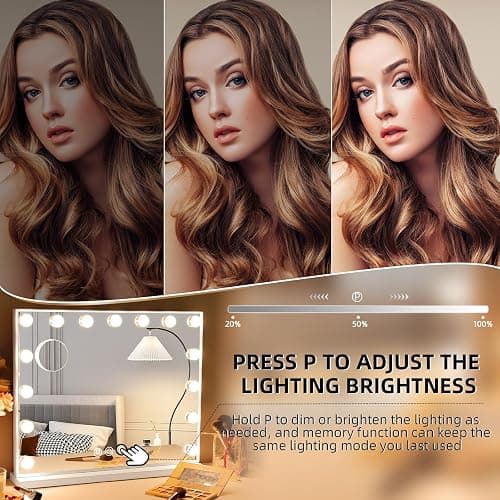 Hansong Hollywood Spiegel mit Beleuchtung Make up Spiegel mit Beleuchtung und USB Ausgang Beleuchteter Schminkspiegel 15 LED Lampen thumbnail 4