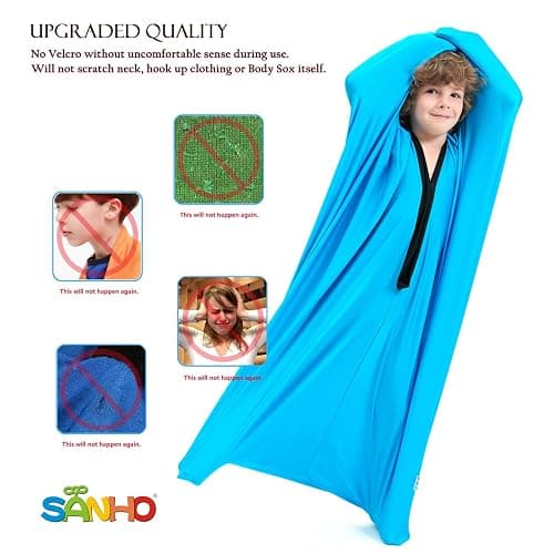 SANHO Sensory Sock Body Sock,Small,3-5 Years, 40" H x 27" W,Good for Height:30"-41",Perfect for Children with Sensory Processing Disorder,Updated Version,Bright Blue thumbnail 2
