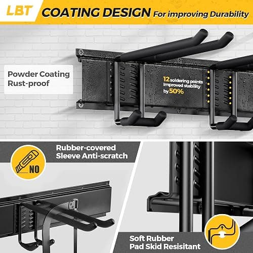 LBT 66" Garage Tool Organizer Wall Mount - 720lbs Garden Tool Organizer with Adjustable Hooks, Heavy Duty Metal Garage Storage Rack, Anti-Rust Shed Rack Holder Hanging Rake Broom Mower Snowboard thumbnail 4