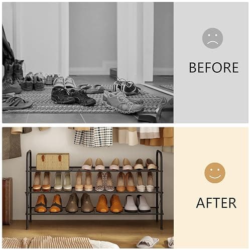 Hoctieon 3 Tier Mesh Style Shoe Rack, Entryway Shoe Shelf, Shoe Storage Organizer, Shoe Rack for Closet, Space Save for Bathroom, Garage, Hallway, Bedroom, Living Room, Black thumbnail 8