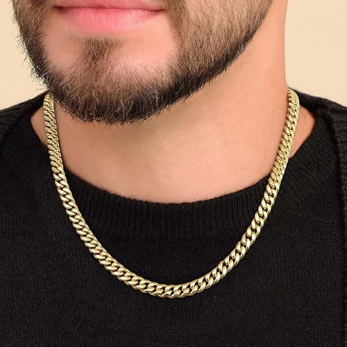 MUSECLOUD Gold Cuban Link Chain for Men Mens Stainless Steel Miami Curb Chains Necklace 5/8mm Thick Real Gold/Silver/Black Plated Diamond Cut Non-Tarnish Jewelry Trendy Christmas Gifts 18-26 Inch thumbnail 3