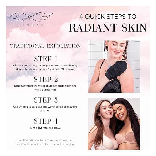 Seraphic Skincare (Original) Premium Exfoliating Mitt for Body (2pc) – 100% Vegan Viscose Traditional Body Scrub Glove Kessa Korean Washcloth – Body Exfoliator for Self-Tan Removal & Keratosis Pilaris thumbnail 4