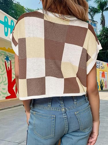 Girls Summer Sweater Vest Crop Tank Tops Cap Sleeve Colorblock Tee Shirts Cute Outfits Loose Kids Top thumbnail 3
