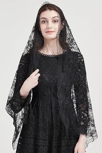 Rectangle Floral Tulle Shawl Chapel Veil with Flowers Mantilla Church Veil Y042 thumbnail 2