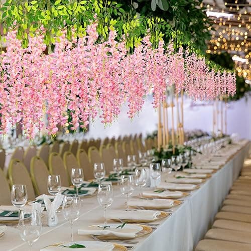 Alotiki Pink Wisteria Hanging Flowers, 50 Pack Fake Hanging Flowers | Artificial Flowers for Outdoors, Fake Flowers Garland for Backdrop, Home Garden Wedding Decor, Wisteria Garland Wedding Arch thumbnail 2