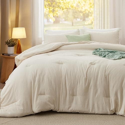 Bedsure Queen Size Comforter Set, Cream Soft Prewashed Bedding for All Seasons, 3 Pieces GentleSoft™ Warm Down Alternative Bed Set, 1 Lightweight Comforter (90"x90") and 2 Pillowcases (20"x26") thumbnail 2