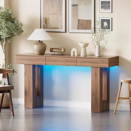 PAKASEPT 63-Inch Long Console Table with Colorful LED Lights and 3 Drawers, Wooden Rectangular Sofa Table Behind The Couch, Farmhouse Entryway Table for Entrance, Hallway, Living Room thumbnail 5