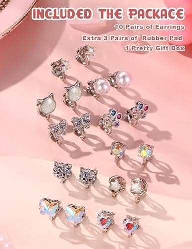 Thunaraz 10 Pairs Clip on Stud Earrings Non Pierced Butterfly Flower Pearl CZ Clip on Earring for Girls Women Hypoallergenic Non Pierced Earrings Set for Girls thumbnail 4