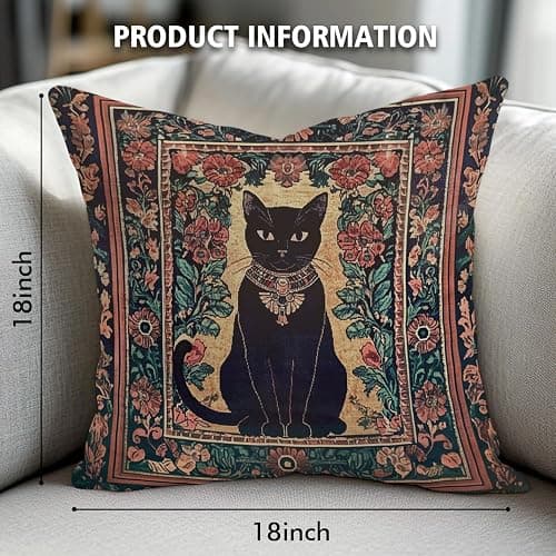 YOU FOUND ME William Morris Abstract Vintage Black Cat Design Throw Pillow Cover Home Decor, Art Decor Pillowcase Cushion Cover for Bed Sofa Living Room, Indoor and Outdoor 18x18inch (Black Cat5) thumbnail 3