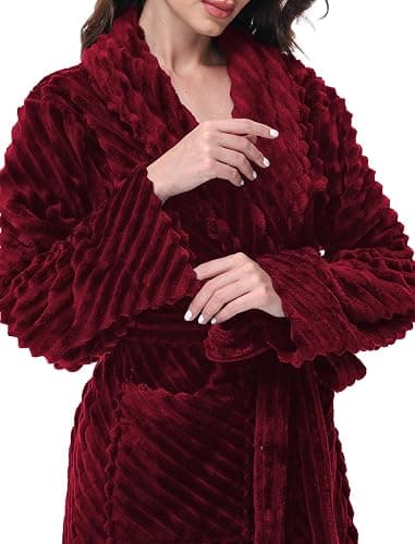 Yurhap Premium Robes for Women - Super Soft Cozy Fleece Womens Robe Plush Long Bathrobe - Wine Red - Small-Medium thumbnail 4