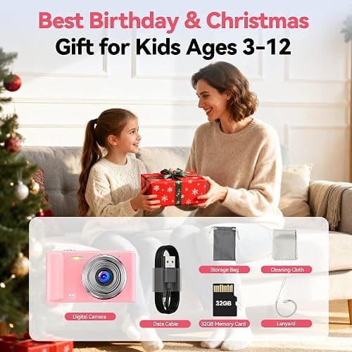 Digital Camera 4K for Kids: 48MP Pink Camera for Teens Photography - Christmas Birthday Gifts for Girls - 16X Zoom Shoot for Vlogging - Compact Camera for 6 7 8 9 10 Years Old- Toys for Toddler thumbnail 7