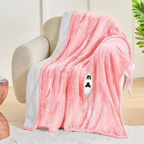 greenoak Heated Blanket Electric Throw 50"X60", Heating Blanket with 10 Heat Levels 8 Hours Auto-Off,Fleece Soft Blanket,Christmas Birthday Gifts for Women Mom, Baby Pink thumbnail 2