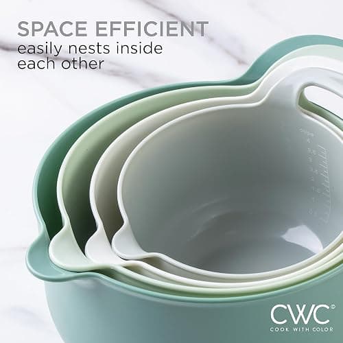 COOK WITH COLOR Nesting Plastic Mixing Bowl Set with Pour Spouts and Handles, Sage, 4 Piece Non-Slip thumbnail 7