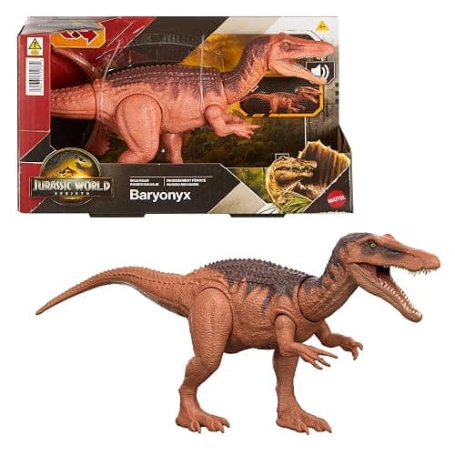 Mattel Jurassic World Rebirth Wild Roar Baryonyx Dinosaur Toy with Tail-Controlled Chomp Multi-Direction Attack & Sound, Posable & Digital Play, JGC79, Brown - Baryonyx - Image 1